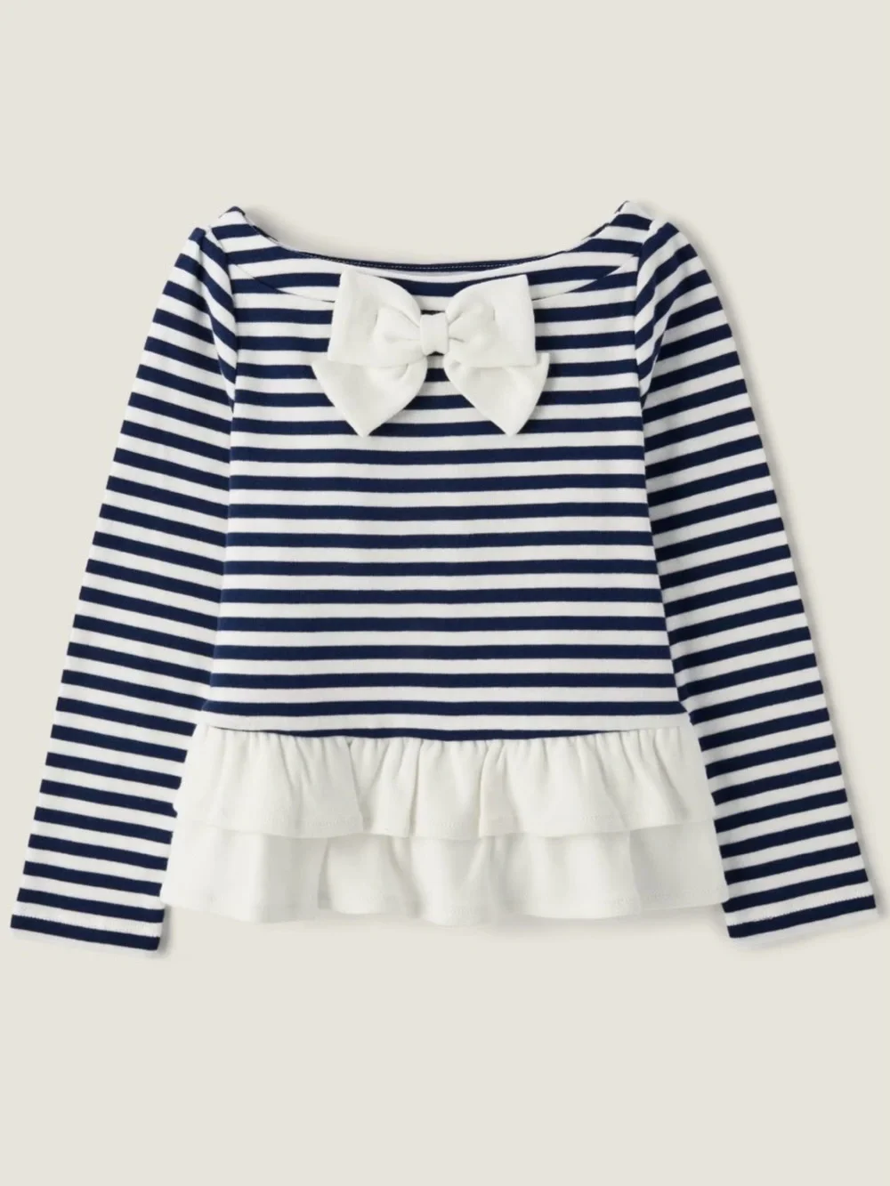 NWT Gymboree Navy & White Striped Bow Peplum Long Sleeve Top